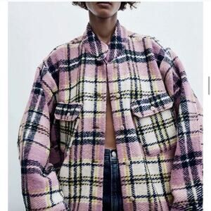 Zara Lavender Plaid Jeweled Oversized Shacket M